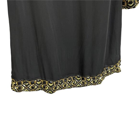 Alice + Olivia Women's A-Line Dress Black Silk W/ Gold Sequins Puff Sleeve Sz S - Picture 8 of 10